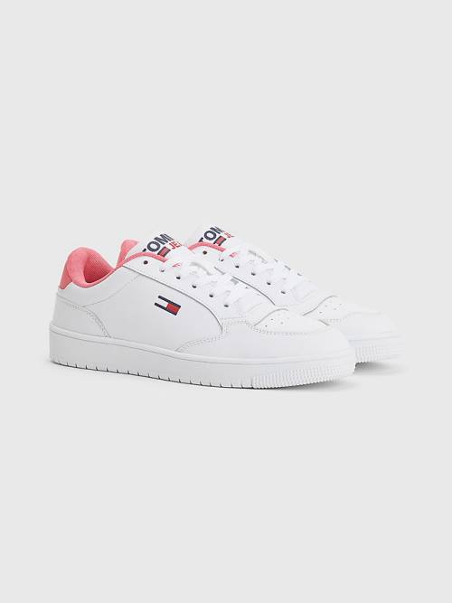 Trampki Tommy Hilfiger Klasyczne Skórzane Cupsole Damskie Białe | TH689ISA