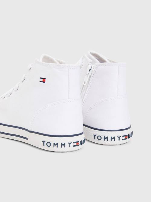 Trampki Tommy Hilfiger Logo High-Top Koronkowe-Up Dziewczynka Białe | TH534EFA