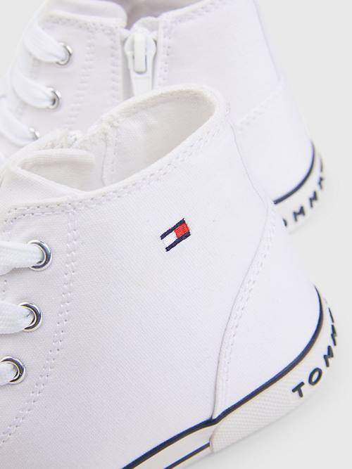 Trampki Tommy Hilfiger Logo High-Top Koronkowe-Up Dziewczynka Białe | TH534EFA