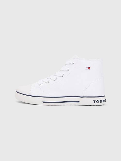 Trampki Tommy Hilfiger Logo High-Top Koronkowe-Up Dziewczynka Białe | TH534EFA