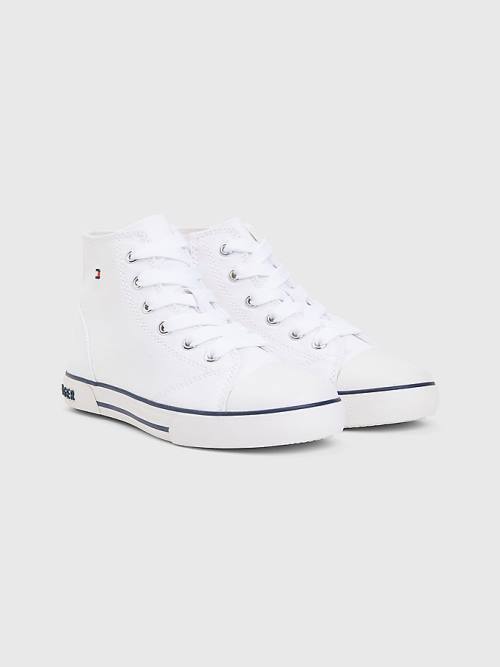 Trampki Tommy Hilfiger Logo High-Top Koronkowe-Up Dziewczynka Białe | TH534EFA