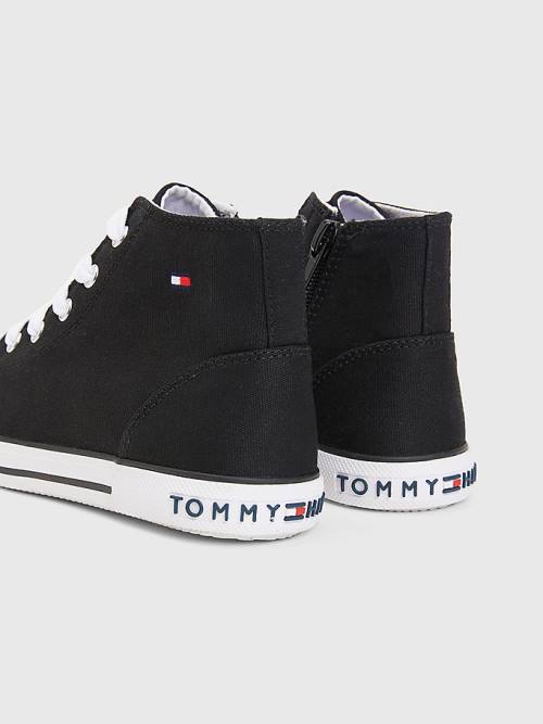 Trampki Tommy Hilfiger Logo High-Top Koronkowe-Up Dziewczynka Czarne | TH568AME