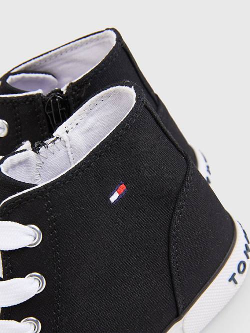 Trampki Tommy Hilfiger Logo High-Top Koronkowe-Up Dziewczynka Czarne | TH568AME