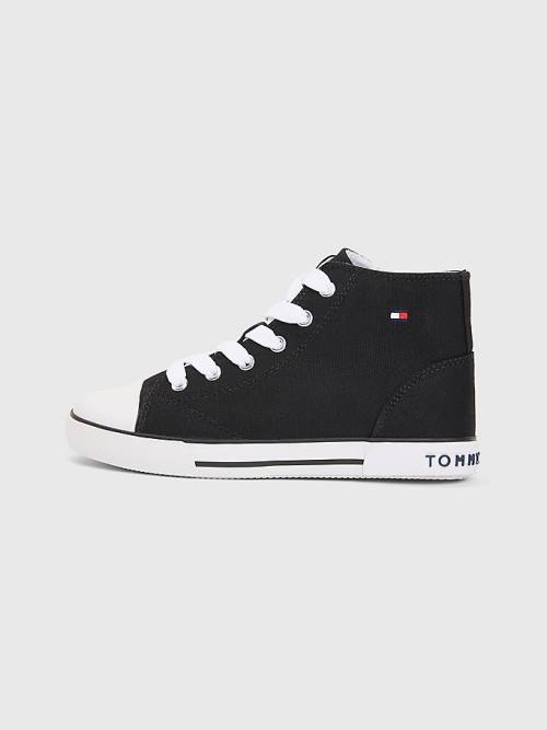 Trampki Tommy Hilfiger Logo High-Top Koronkowe-Up Dziewczynka Czarne | TH568AME