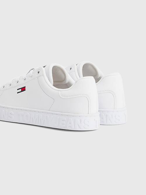 Trampki Tommy Hilfiger Logo Skórzane Cupsole Damskie Białe | TH082KTL