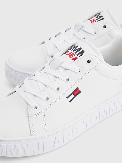 Trampki Tommy Hilfiger Logo Skórzane Cupsole Damskie Białe | TH082KTL