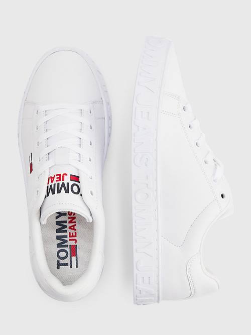 Trampki Tommy Hilfiger Logo Skórzane Cupsole Damskie Białe | TH082KTL