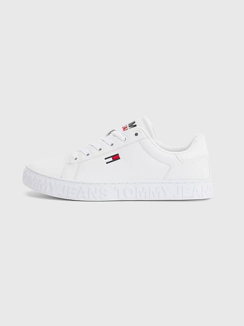 Trampki Tommy Hilfiger Logo Skórzane Cupsole Damskie Białe | TH082KTL