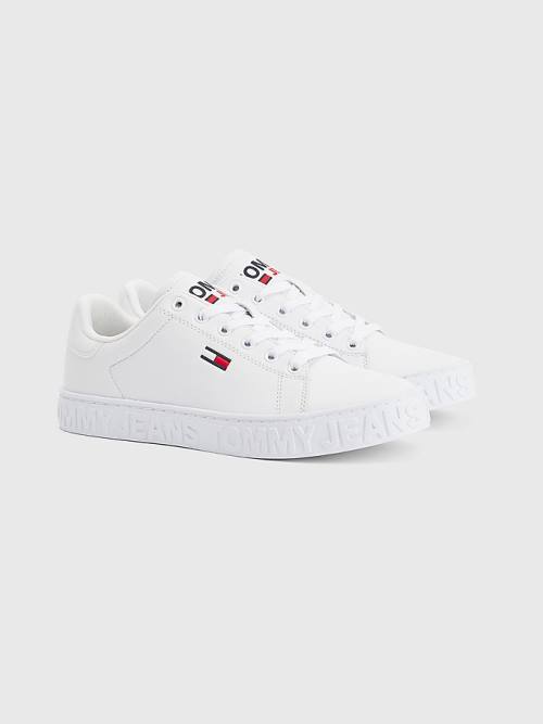 Trampki Tommy Hilfiger Logo Skórzane Cupsole Damskie Białe | TH082KTL