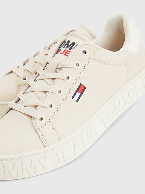 Trampki Tommy Hilfiger Logo Skórzane Cupsole Damskie Beżowe | TH156JWD