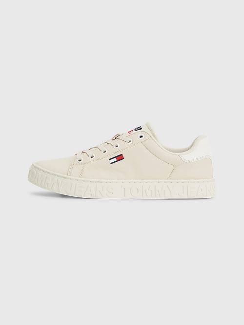 Trampki Tommy Hilfiger Logo Skórzane Cupsole Damskie Beżowe | TH156JWD