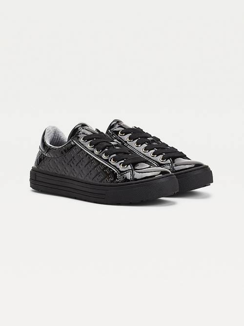 Trampki Tommy Hilfiger Low-Top Koronkowe-Up Dziewczynka Czarne | TH192DBT