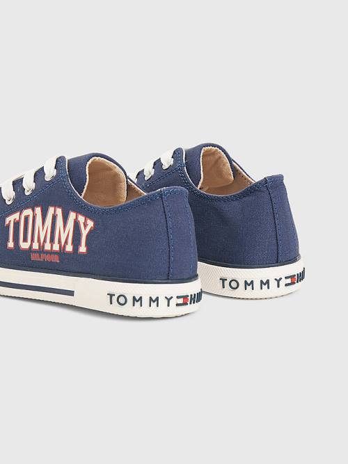 Trampki Tommy Hilfiger Low-Top Koronkowe-Up Varsity Chłopięce Niebieskie | TH521AEY