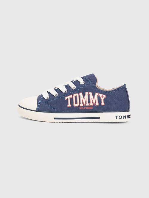 Trampki Tommy Hilfiger Low-Top Koronkowe-Up Varsity Chłopięce Niebieskie | TH521AEY