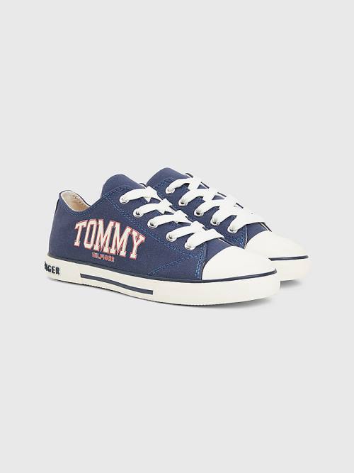 Trampki Tommy Hilfiger Low-Top Koronkowe-Up Varsity Chłopięce Niebieskie | TH521AEY