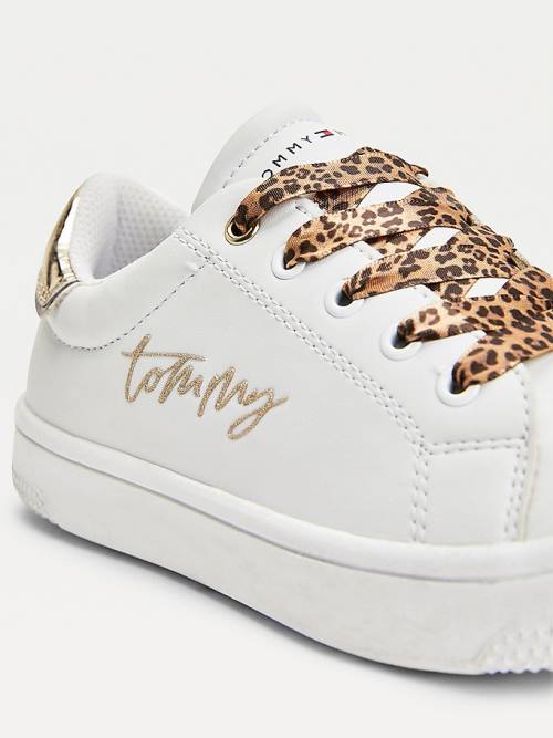 Trampki Tommy Hilfiger Low-Top Leopard Koronkowe-Up Dziewczynka Białe | TH815GCJ