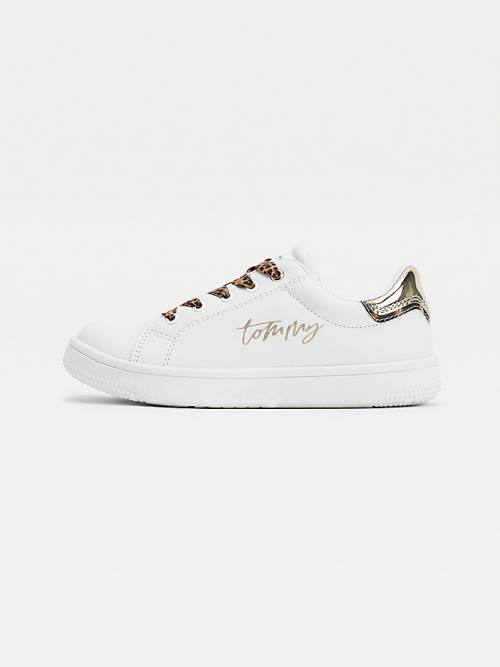 Trampki Tommy Hilfiger Low-Top Leopard Koronkowe-Up Dziewczynka Białe | TH815GCJ