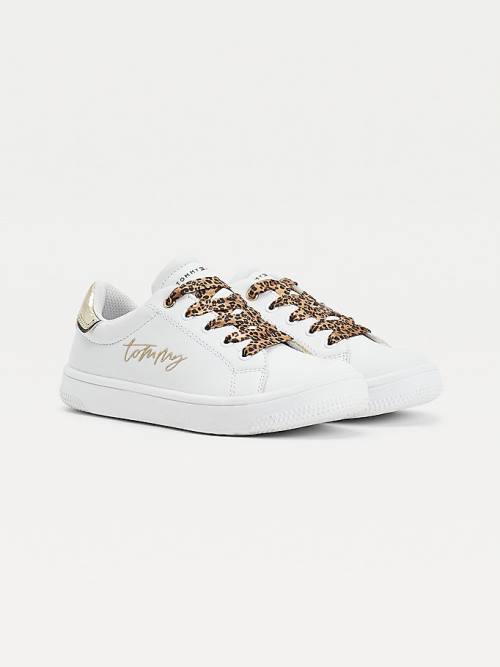 Trampki Tommy Hilfiger Low-Top Leopard Koronkowe-Up Dziewczynka Białe | TH815GCJ