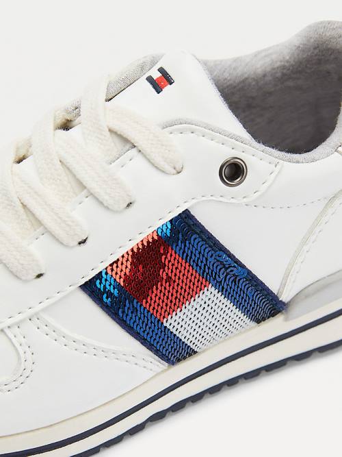 Trampki Tommy Hilfiger Metallic Flag Koronkowe-Up Dziewczynka Białe | TH496IQX