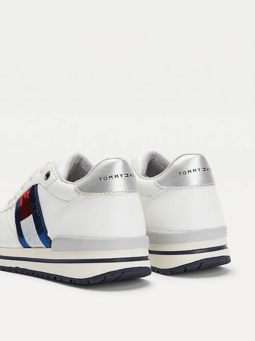 Trampki Tommy Hilfiger Metallic Flag Koronkowe-Up Dziewczynka Białe | TH496IQX