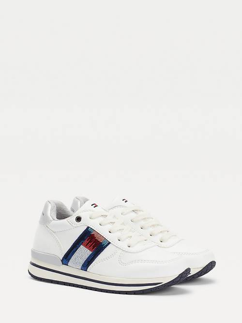 Trampki Tommy Hilfiger Metallic Flag Koronkowe-Up Dziewczynka Białe | TH496IQX