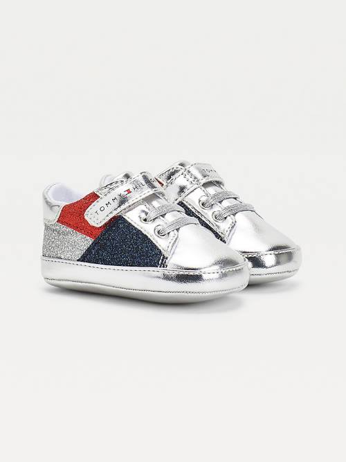 Trampki Tommy Hilfiger Metallic Glitter Koronkowe-Up Dziewczynka Srebrne | TH390RHD