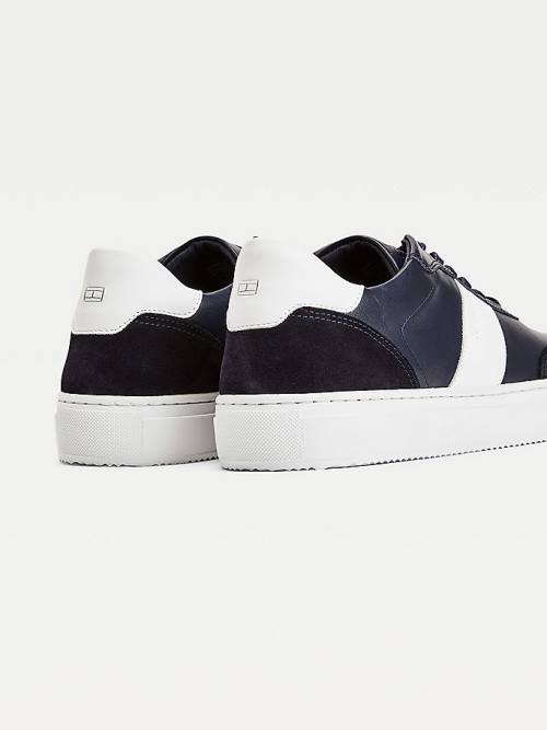 Trampki Tommy Hilfiger Premium Skórzane Zamszowe Cupsole Męskie Niebieskie | TH783MJG