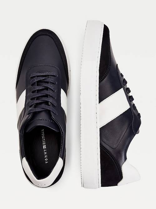 Trampki Tommy Hilfiger Premium Skórzane Zamszowe Cupsole Męskie Niebieskie | TH783MJG