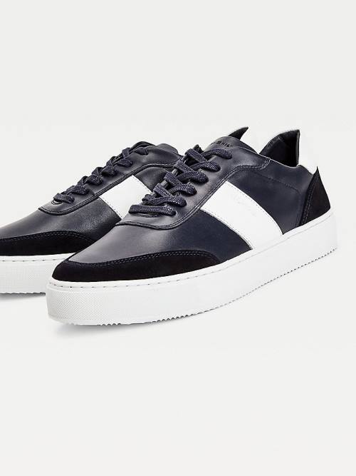 Trampki Tommy Hilfiger Premium Skórzane Zamszowe Cupsole Męskie Niebieskie | TH783MJG