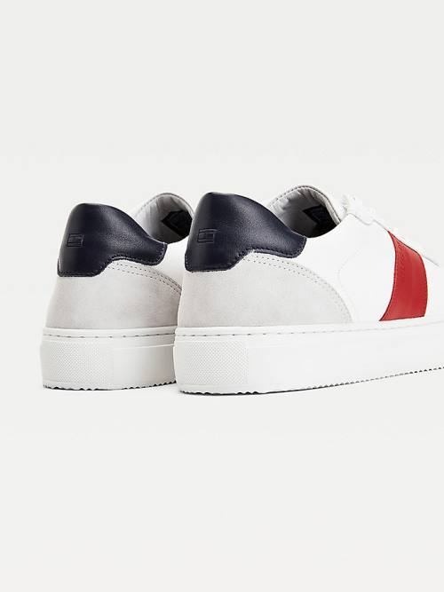 Trampki Tommy Hilfiger Premium Skórzane Zamszowe Cupsole Męskie Białe | TH934REX