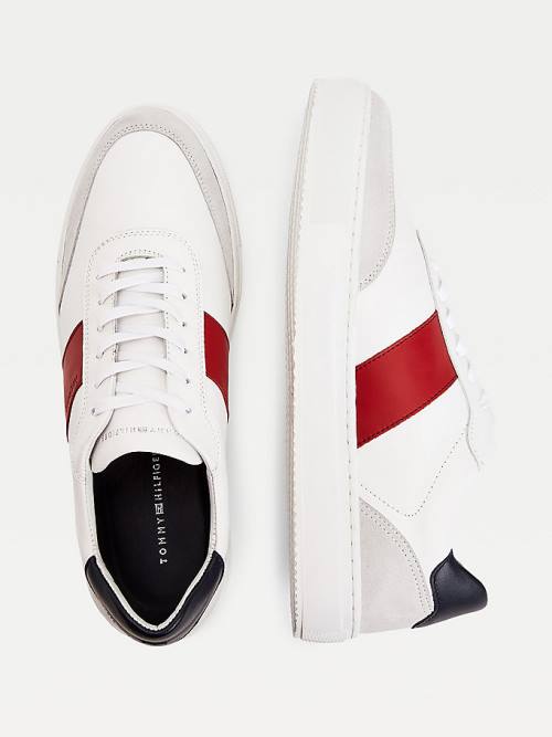 Trampki Tommy Hilfiger Premium Skórzane Zamszowe Cupsole Męskie Białe | TH934REX