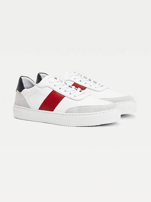 Trampki Tommy Hilfiger Premium Skórzane Zamszowe Cupsole Męskie Białe | TH934REX