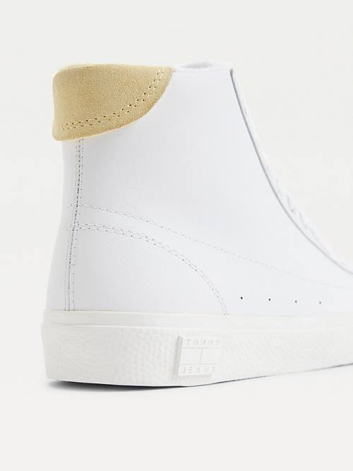 Trampki Tommy Hilfiger Skórzane High-Top Damskie Żółte | TH456JPX