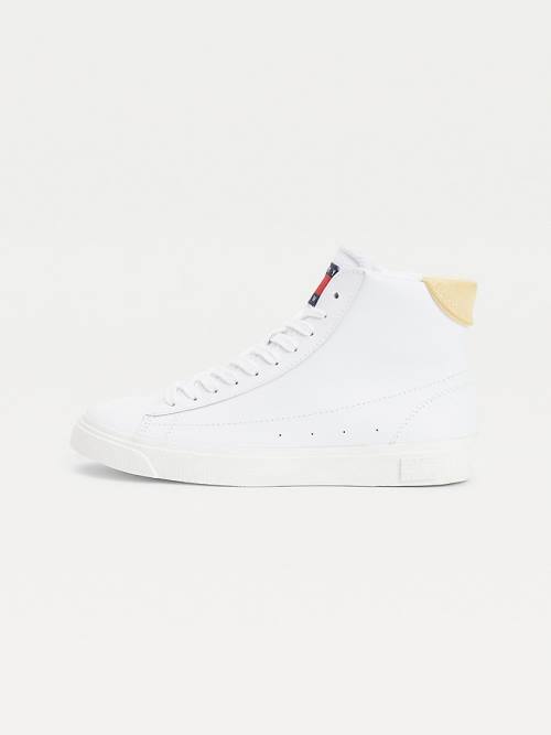 Trampki Tommy Hilfiger Skórzane High-Top Damskie Żółte | TH456JPX