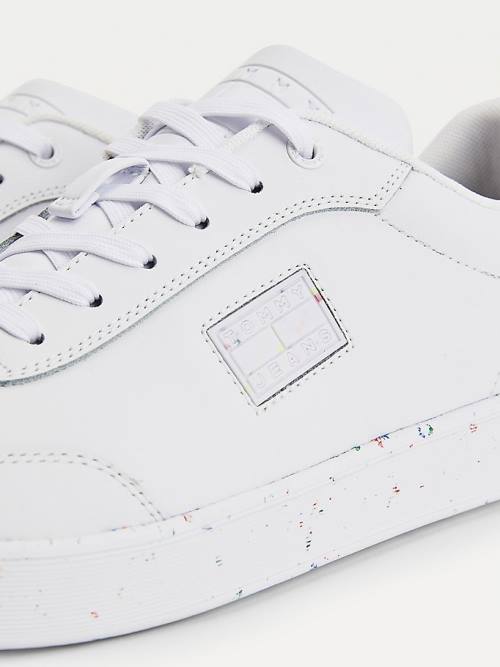 Trampki Tommy Hilfiger Skórzane Speckled Cupsole Męskie Białe | TH387KZQ