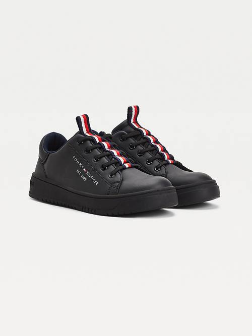 Trampki Tommy Hilfiger Stripe Webbing Low-Top Chłopięce Czarne | TH175FJV