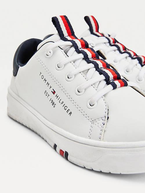 Trampki Tommy Hilfiger Stripe Webbing Low-Top Chłopięce Białe | TH418EUP