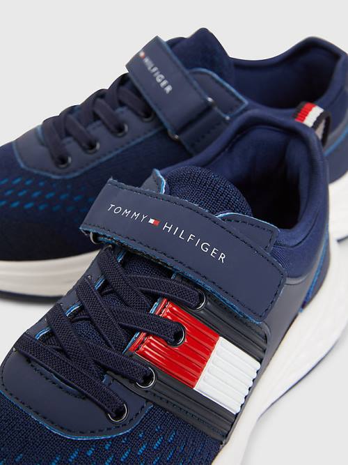 Trampki Tommy Hilfiger Textured Flag Mesh Panel Chłopięce Niebieskie | TH234FSN