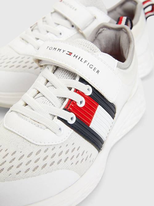 Trampki Tommy Hilfiger Textured Flag Mesh Panel Chłopięce Białe | TH762BEJ