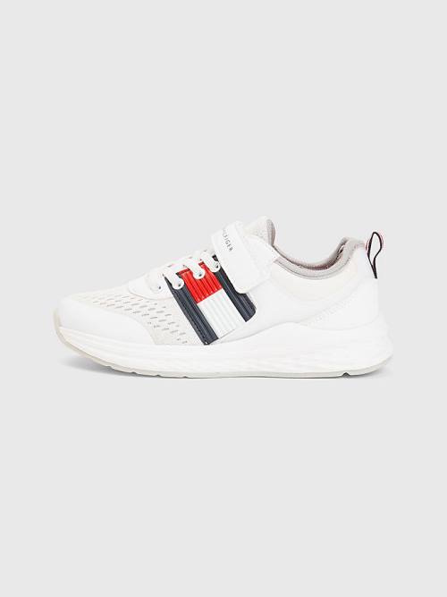 Trampki Tommy Hilfiger Textured Flag Mesh Panel Chłopięce Białe | TH762BEJ